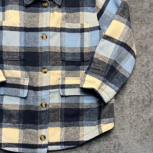 American Eagle Plaid Flannel Shirt Jacket Women's XL Blue Beige Button Up Casual - Picture 3 of 6